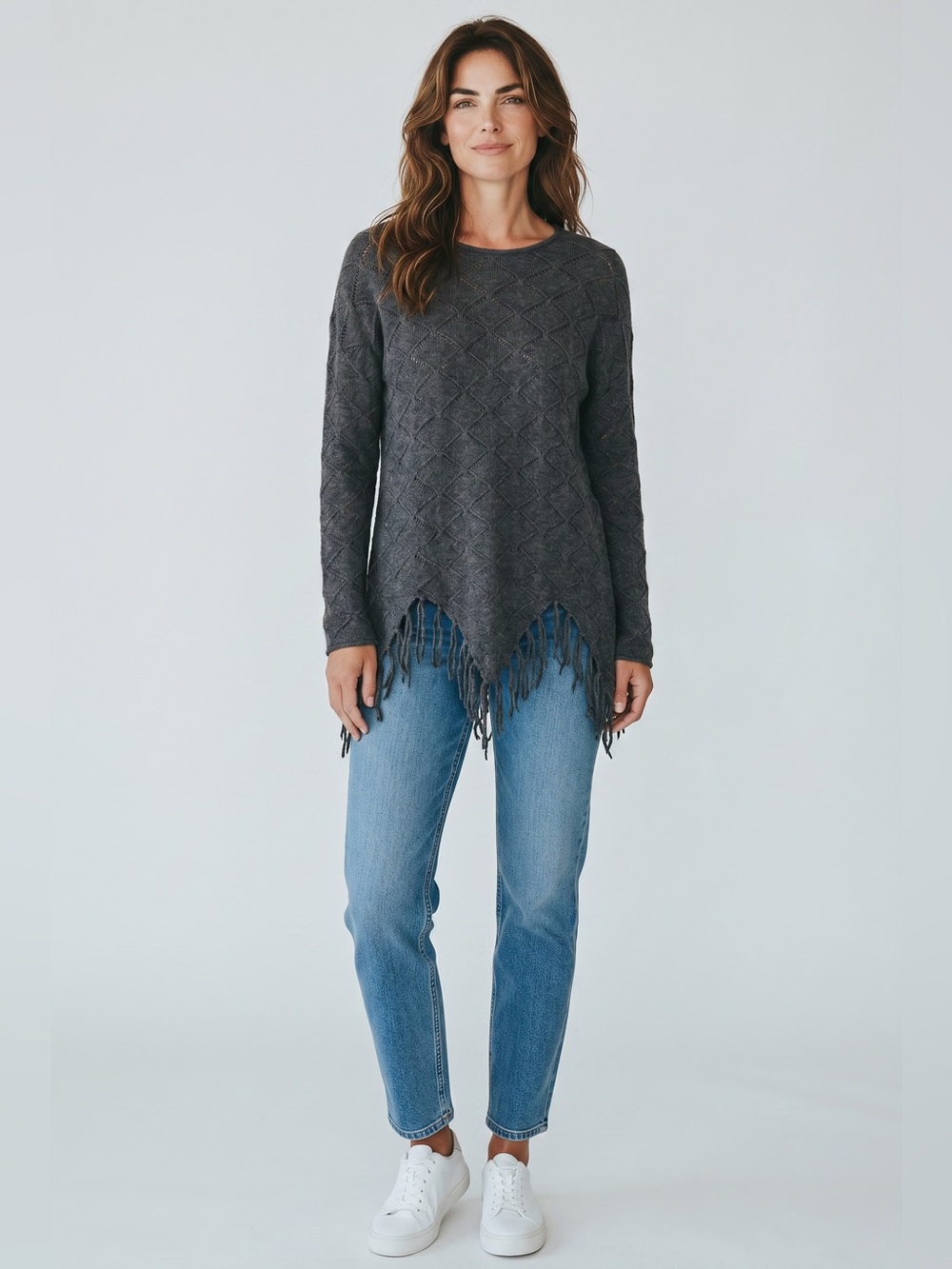 Islefield Fringe Bottom Cashmere Sweater // Gray // Small